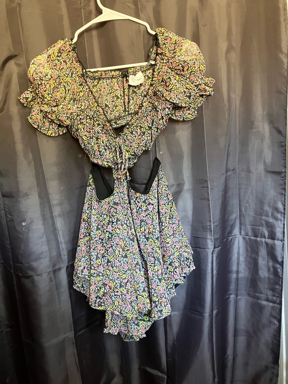 Floral High-Low Puff Sleeve Dress - Pink Multi